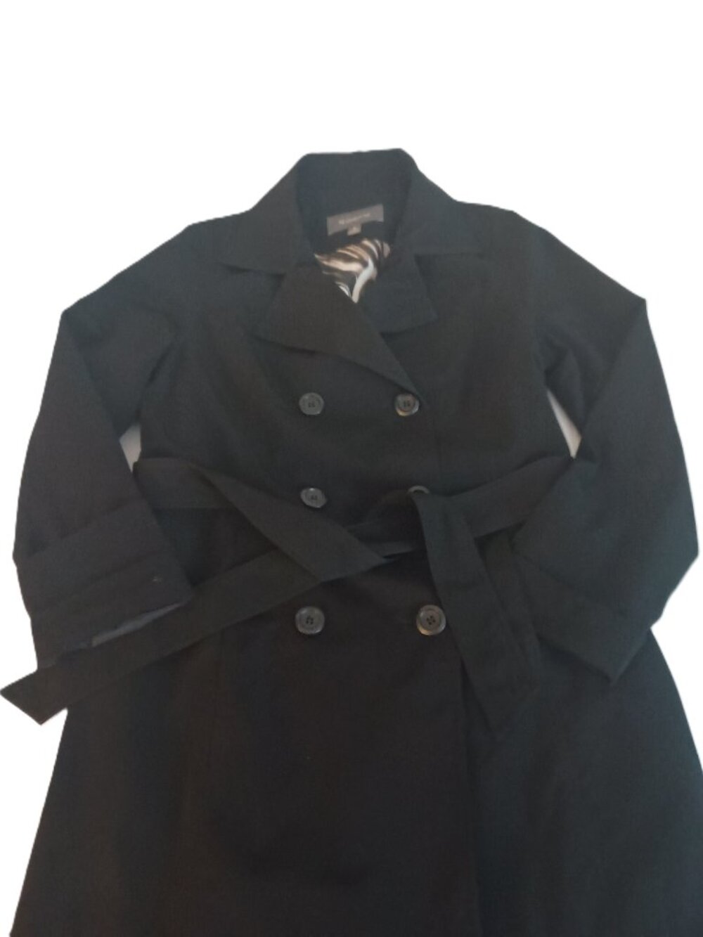 Liz Claiborne Black Double Breasted Trench Coat Tie Waist Women’s M VGUC